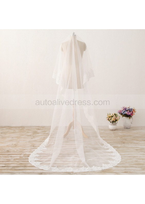 Ivory Lace Edge Cathedral Wedding Veil Classic Bridal Veil
